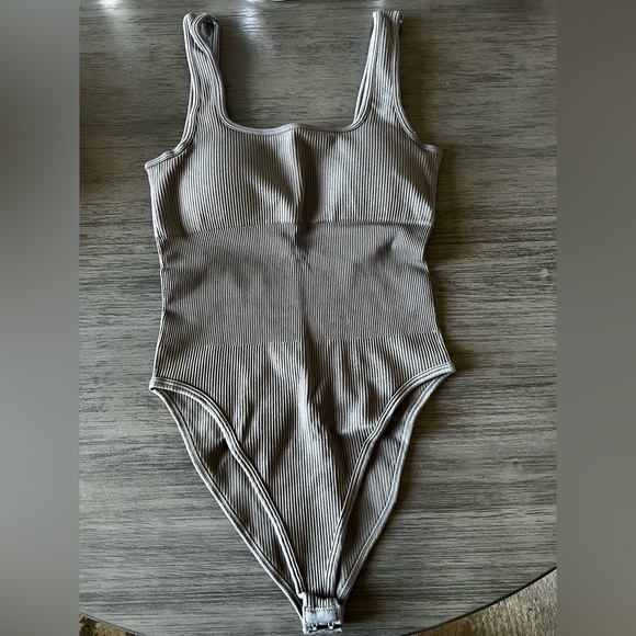 Gray Ribbed Bodysuit - Picture 1 of 6